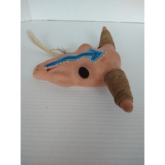 Vintage Terra Cotta Painted Southwestern Native American Steer Skull Wall Decor - Picture 8 of 9